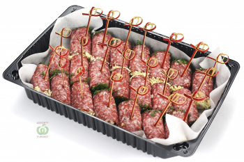 Мини закуска - рулетик из колбасы с/к,  с начинкой из сырного крема и огурца с яйцом и зеленью